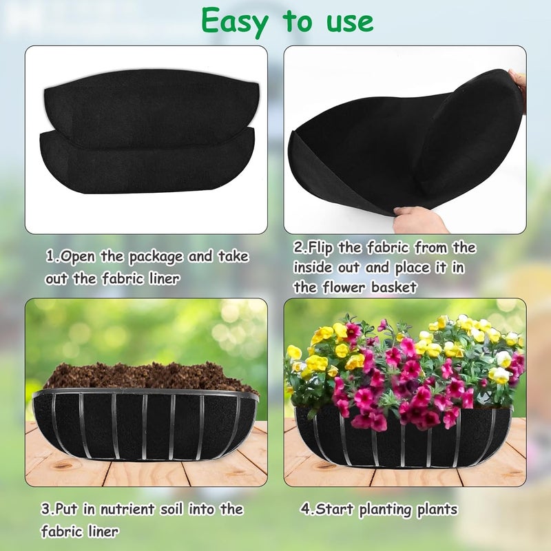 Fantang 2PCS 24 Inch Window Box Liner Fabric Planter Basket Liner Trough Planter Insert Liner Black Hanging Flower Basket Liners Non-Woven Felt Plant Liner for Planters Fence Garden - Avoid Bird Nesting - Image 5